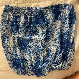 Ramy Brook Blue Silk Print Yanni Strapless Top